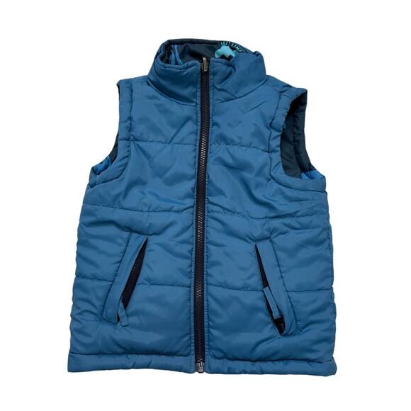 HATLEY Dinosaur Reversible Puffer Vest Blue Size 3 Kids Polyester Zip Pockets - Picture 4 of 6